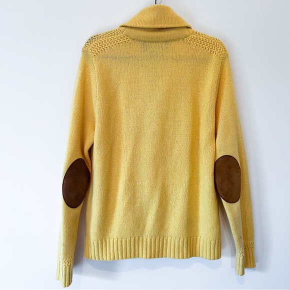 ralph lauren | yellow rugby sweater leather knitted buttons suede elbow … - Picture 2 of 4